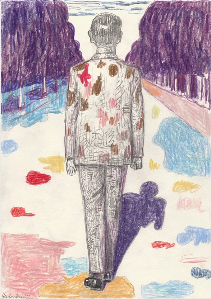 Stephanus Heidacker, Man Walking in Purple Trees, 2020
graphite & colored pencil on paper, 11.75" x 8.25",18.5" x 14.5" framed
figurative, contemporary, bright colors, earth colors, humorous
STEPH-351
$2,300