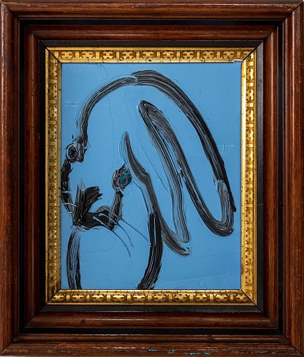 Hunt Slonem Untitled (Lop-Eared Bunny on Blue), 2020