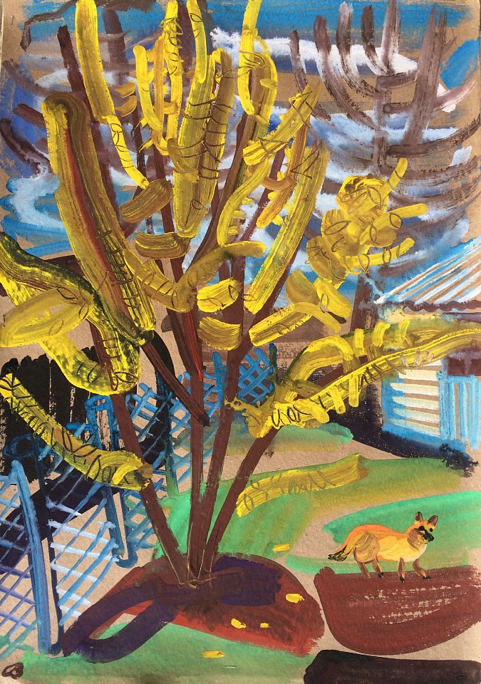 Olena Zvyagintseva, Yellow Bush, Red Dog, Black Cat, 2022
gouache on cardboard, 27.5""x 20""
OZ 674
Price Upon Request