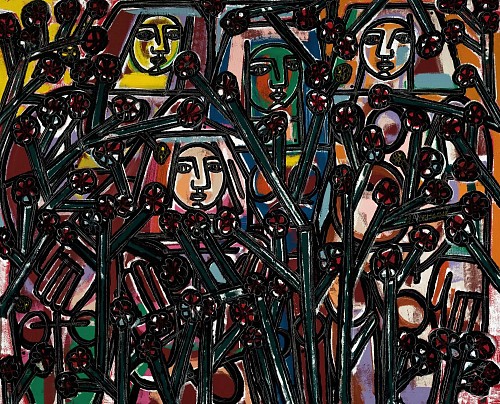 America Martin - Women Smile Behind Azaleas, 2017