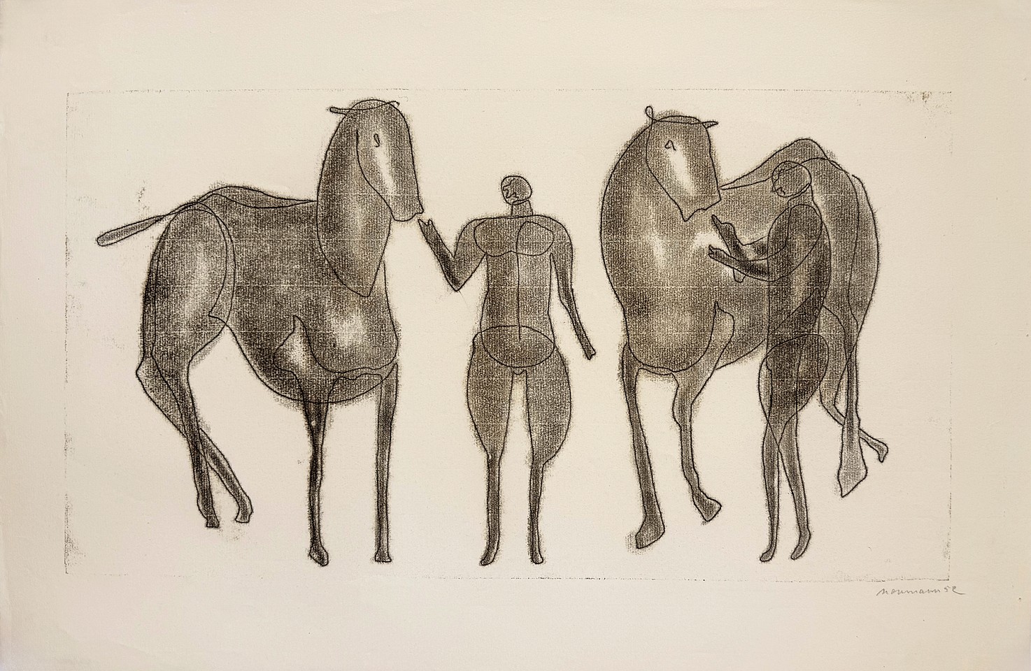 Otto Neumann 1895-1975, Two Men with Horses, 1959
15" x 23.5",27" x 36" framed 
OT 044048
Price Upon Request