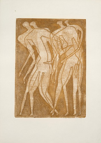 Work: Otto Neumann 1895-1975 Four gold/ocher Men Dancing, 1959