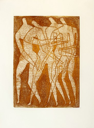 Work: Otto Neumann 1895-1975 Four gold/ocher Men Walking, 1959