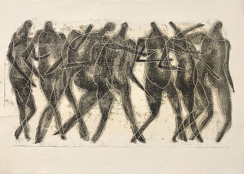 Work: Otto Neumann 1895-1975 Nine Abstract Male Figures Gathering, 1956