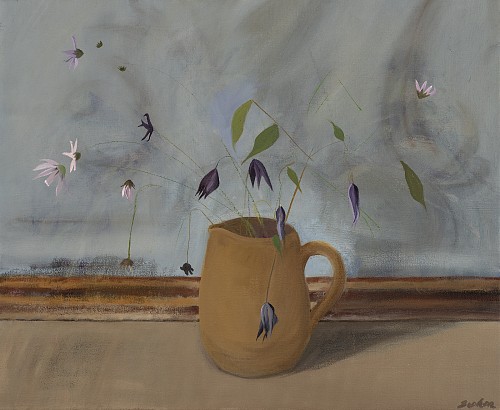 Work: Haidee Becker Ochre Jug with Clematis from my Garden, 2022