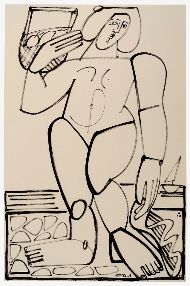 America Martin, Woman Sets Up Picnic On the Shore, 2024
26" x 40" x 33" x 47" framed

ink on cotton paper
ACM 557
Price Upon Request
